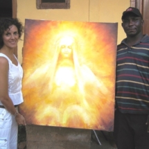 Virginia & Gabin (MSF worker) who helped her to obtain canvases in a conflict environment with limited resources, 2011.