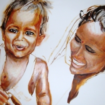 Indian Mother and Child. Acrylic on wood. 1,20 x 0,60 m. 2008 - SOLD