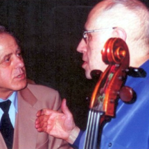 Luthier Leonidas Rafaelian with cellist Rostropovich