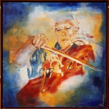 Suite 1 Bach. Luminous soul Rostropovich. Acrylic on wood. 1,27 x 1,26 m.