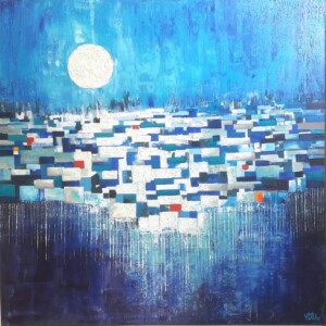 Night in Malacca, Malaysia. Acrylic on canvas. 1 x 1 m. 2017-SOLD