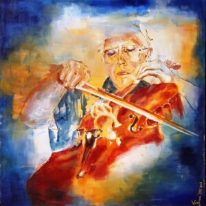 Suite 1 Bach. Luminous soul Rostropovich. Acrylic on wood. 1,27 x 1,26 m