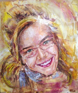 Familia alegre - De Bustos. Daughter Carmen. Acrylic on wood. 0,50 x 0,60 m. 2010. Sold.