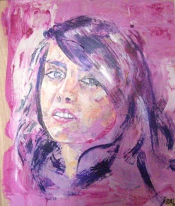 Familia alegre - De Bustos. Daughter Paula. Acrylic on wood. 0,50 x 0,60 m. 2010. Sold.