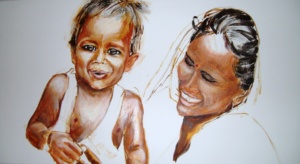 Indian Mother and Child. Acrylic on wood. 1,20 x 0,60 m. 2008 - SOLD