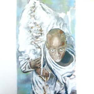 GUN TRAFFIC IN AFRICA. Acrylic on canvas. 1x1 m