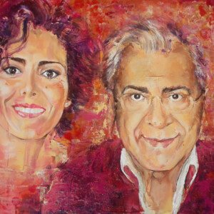 Virginia and her father Faustino. Acrylic on canvas. 70 x 50 cm. 2014.Sold